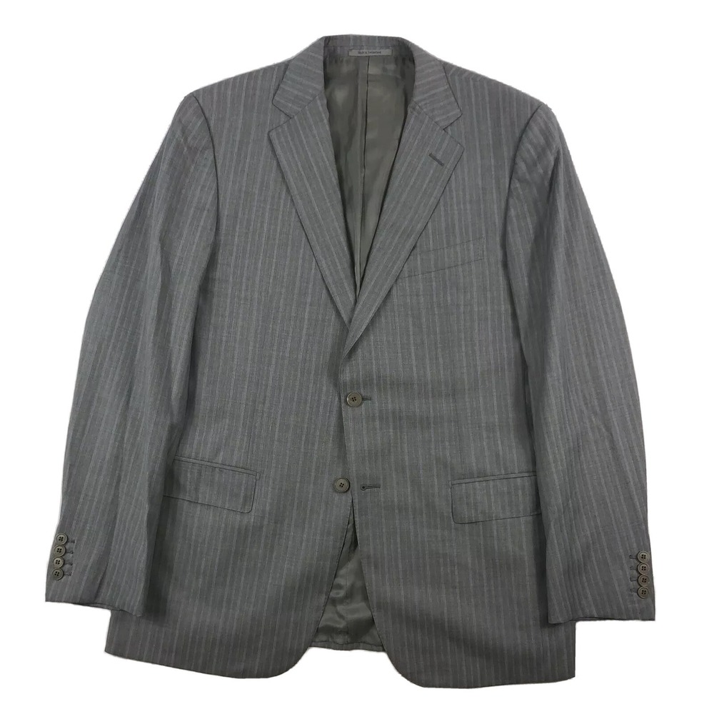 Ermenegildo Zegna Mens‎ Gray Blue Striped Wool Blazer Size 44R Excellent